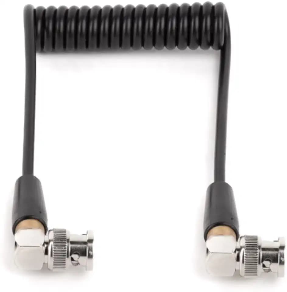 Wooden Camera Coiled BNC to BNC Cable, 10" Resting to 20" Extended, Right-Angle Connectors, HD, SDI, for Wireless Systems and On-Board Monitors