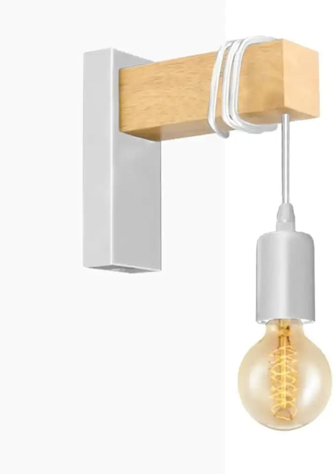 BarcelonaLED Wandleuchte, Hängelampe aus Naturholz mit Lampenfassung E27 Stil Vintage Retro Nordic für Flur Schlafzimmer Wohnzimmer, Weiß