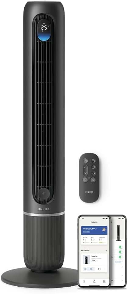 PHILIPS Turmventilator Smart 7000 Serie, Dunkelgrau, 2.440 m³/h Airflow | 106 cm, SilentWings-Technologie mit 22-44 dB(A), App, Fernbedienung, 12 Geschwindigkeiten, Oszillation 80° (CX7550/01)