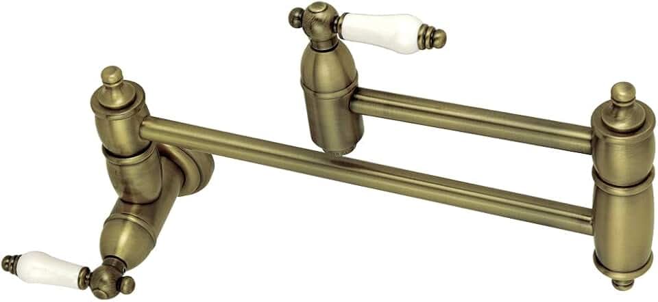 Kingston Brass KS3103PL Wall Mount Pot Filler Kitchen Faucet, Antique Brass, 13 Inch Length