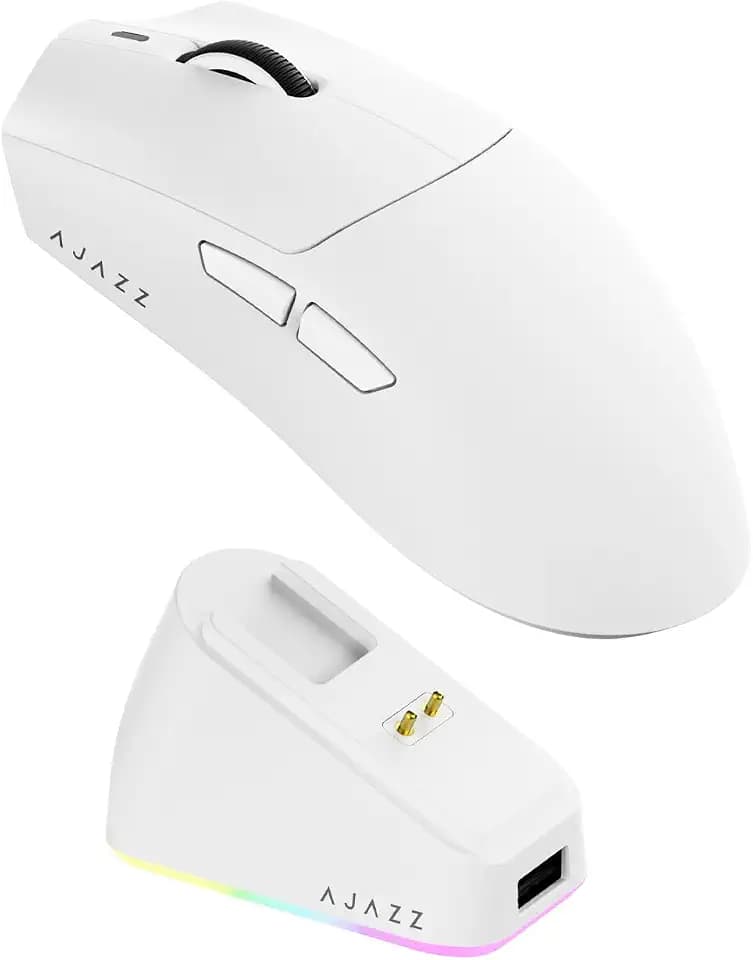 AJAZZ AJ139P V3 Mc Wireless Gaming Mouse, PAW3311 Sensor, 24K DPI, 2.4G/USB-C/BT, 800mAh Battery, Ultra-Light 69g, RGB Magnetic Charging Base, 80 Million Clicks Life, Compatible with PC and Mac, White
