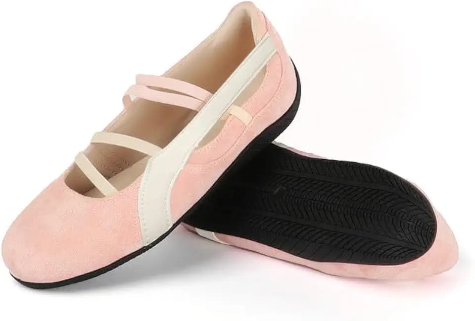 MAVMAX Mary Jane Shoes Ballet Sneakers for Women Casual Sneakers with Elastic Strap Non Slip Women's Ballet Flats with Foam Insole for Comfortable Daily Outgoing Work
