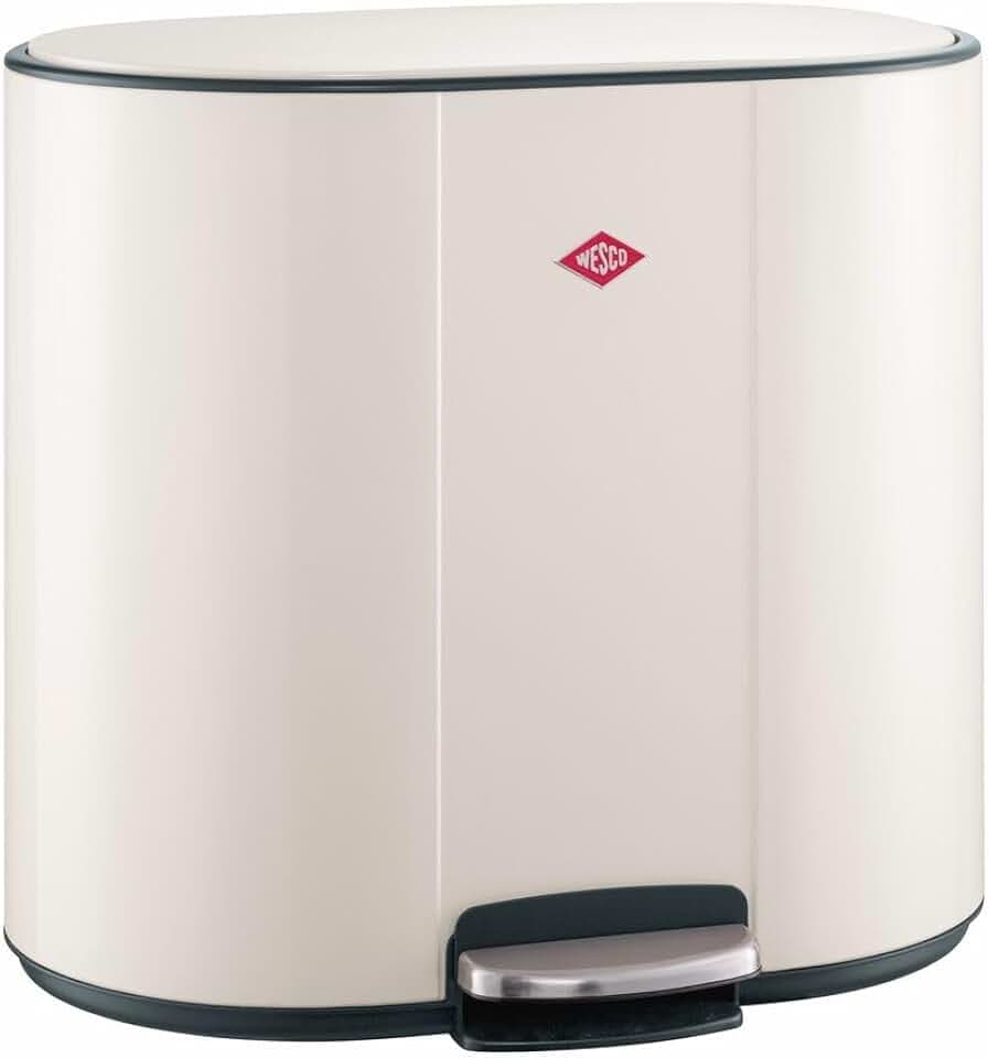 WESCO Multicollector 3 Tretabfalleimer sandmatt aus pulverbeschichtetem Stahlblech, 1 x 25 Liter und 2 x 12 Kunststoffbehälter, Metall-Fußtritt, praktischer Handgriff, Geruchsfilter, Deckelarretierung