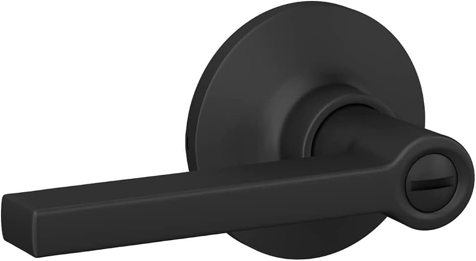 Straight Lever with Round Trim Bedroom and Bathroom Door Handle, Matte Black Finish