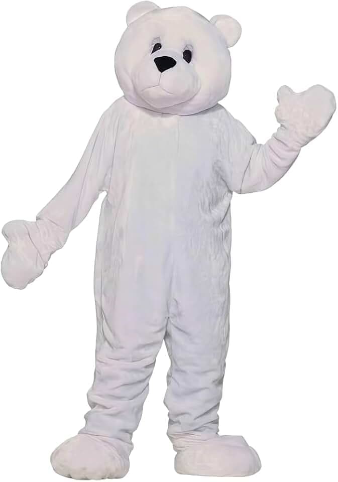 Polar Bear Mascot Costume, White, Adult