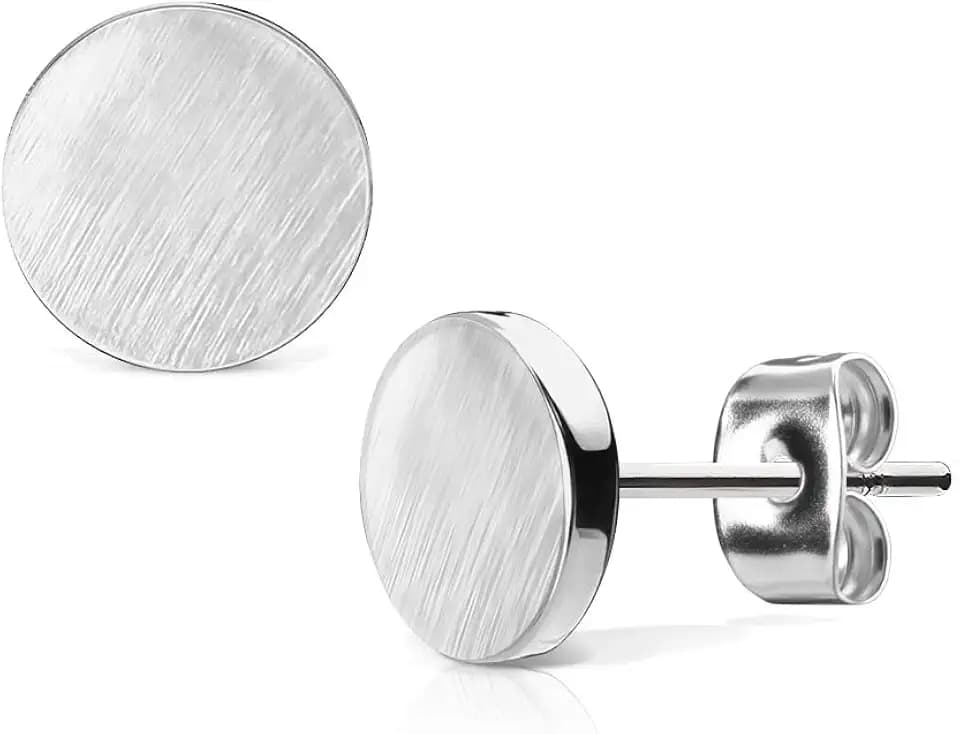 Bungsa OHRSTECKER SET rund gebürstet - runde Ohrringe mit gebürsteter Oberfläche - EDELSTAHL Ohrstecker in Silber oder Rose-gold 7mm - Ohr-Schmuck für Damen & Herren - 1 Paar Ohrstecker rund