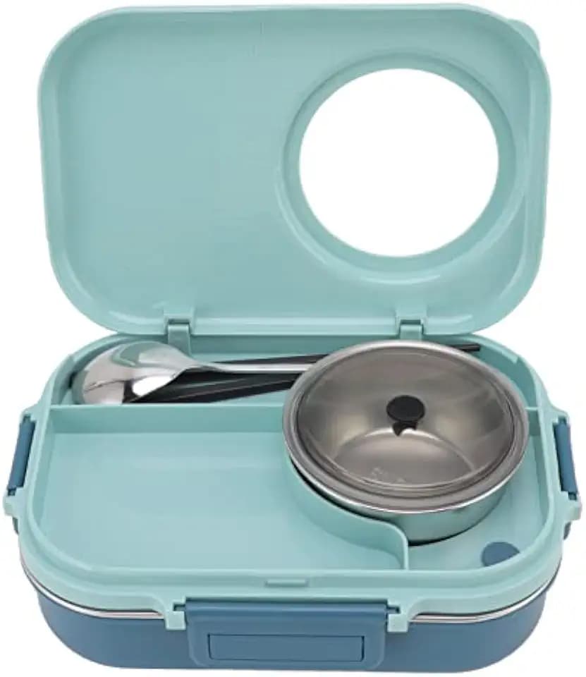 Greensen Isolierte Box Thermische Brotdose 1100ml Doppeldecker mit Durchflussicherem Deckel, Tragbarer Lebensmittelbehälter mit Rostbeständiger 304 Edelstahl (Blau)