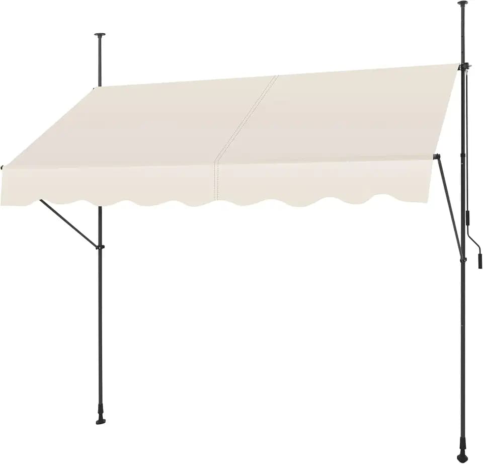 SMONTER Manual Retractable Awning, 118" Non-Screw Outdoor Patio Awning Sunshade Shelter, Height Adjustable Sunshade Patio Door Window Awning Canopy for Backyard, Garden, Balcony, Beige