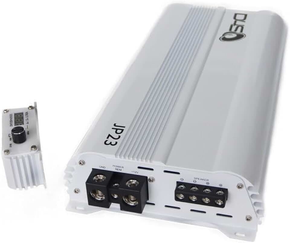 DOWN4SOUND JP23 V2 White Gloss | Monoblock Amplifier - 2800W RMS, 1-Ohm Stable, Linkable for Car Audio Systems, High-Performance Bass Amplifier for 2800W Subwoofer Setup
