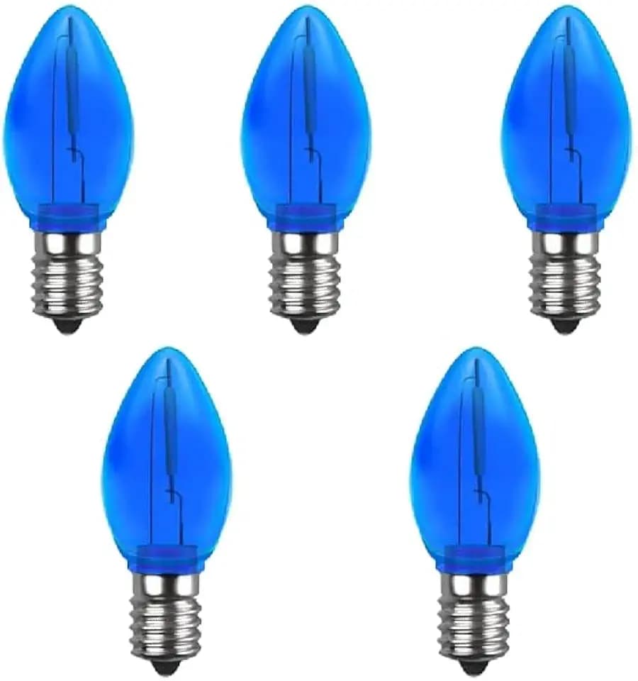 C7 Light Bulbs, Blue LED, 5 Pack, E12 110-120V, Shatterproof