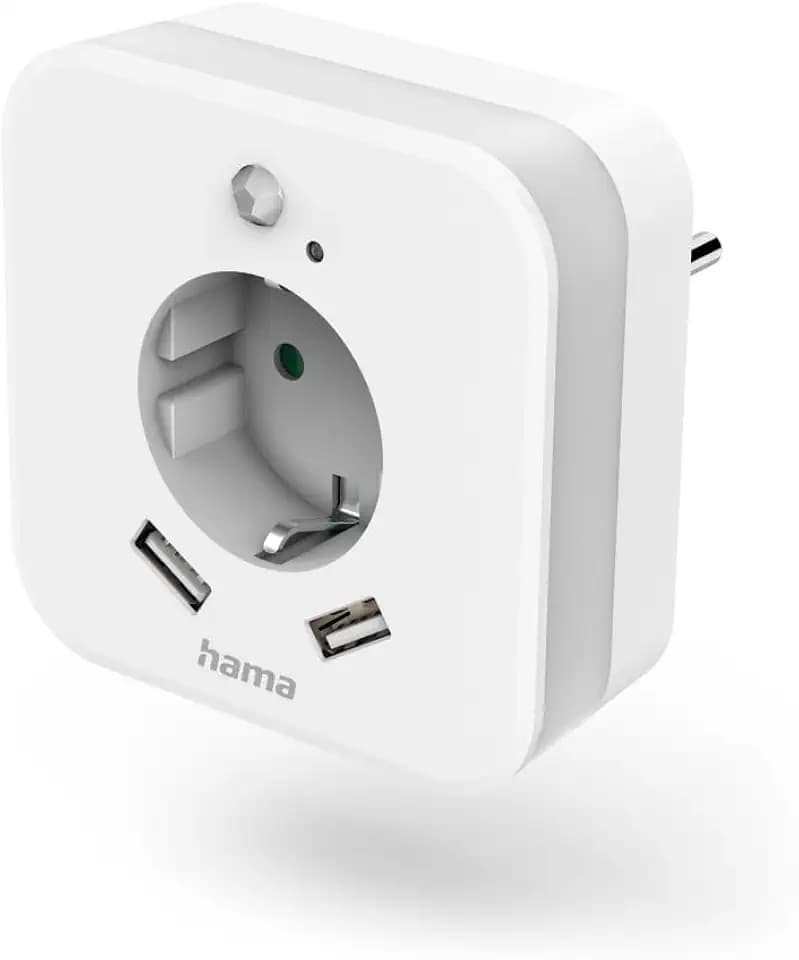 Hama LED Nachtlicht mit Steckdose, 2x USB A, Bewegungs- und Lichtsensor