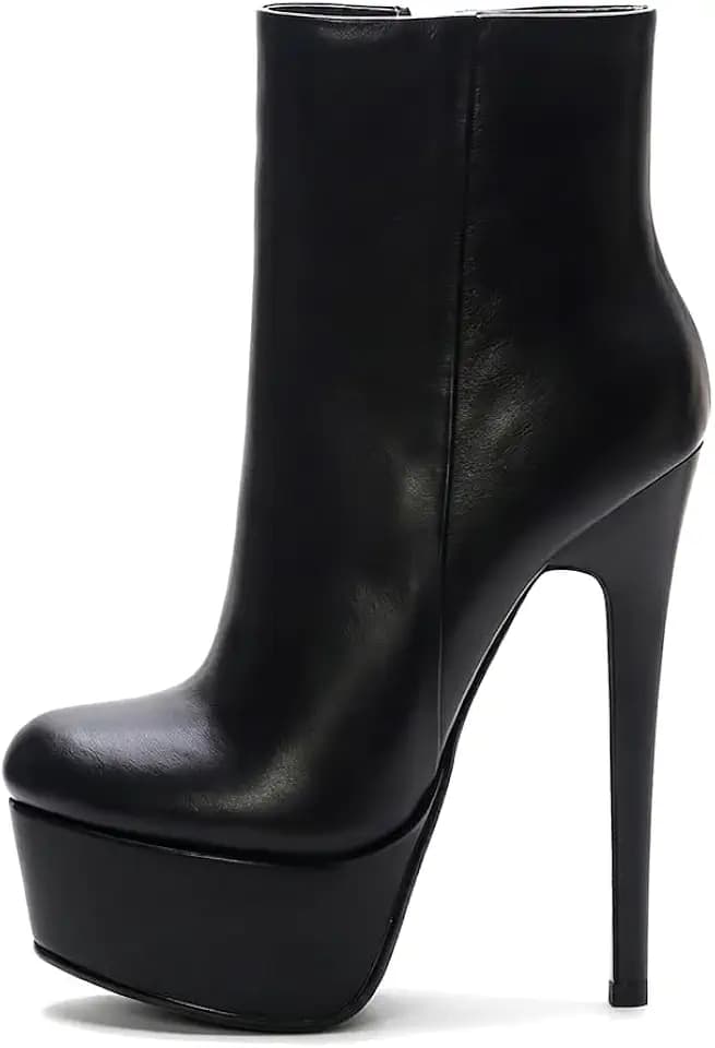 Genuine leather Sexy Nightclub High Heel Ankle Boots round toe Side zipper Pigskin Lining Platform Black Boots Catwalk boots
