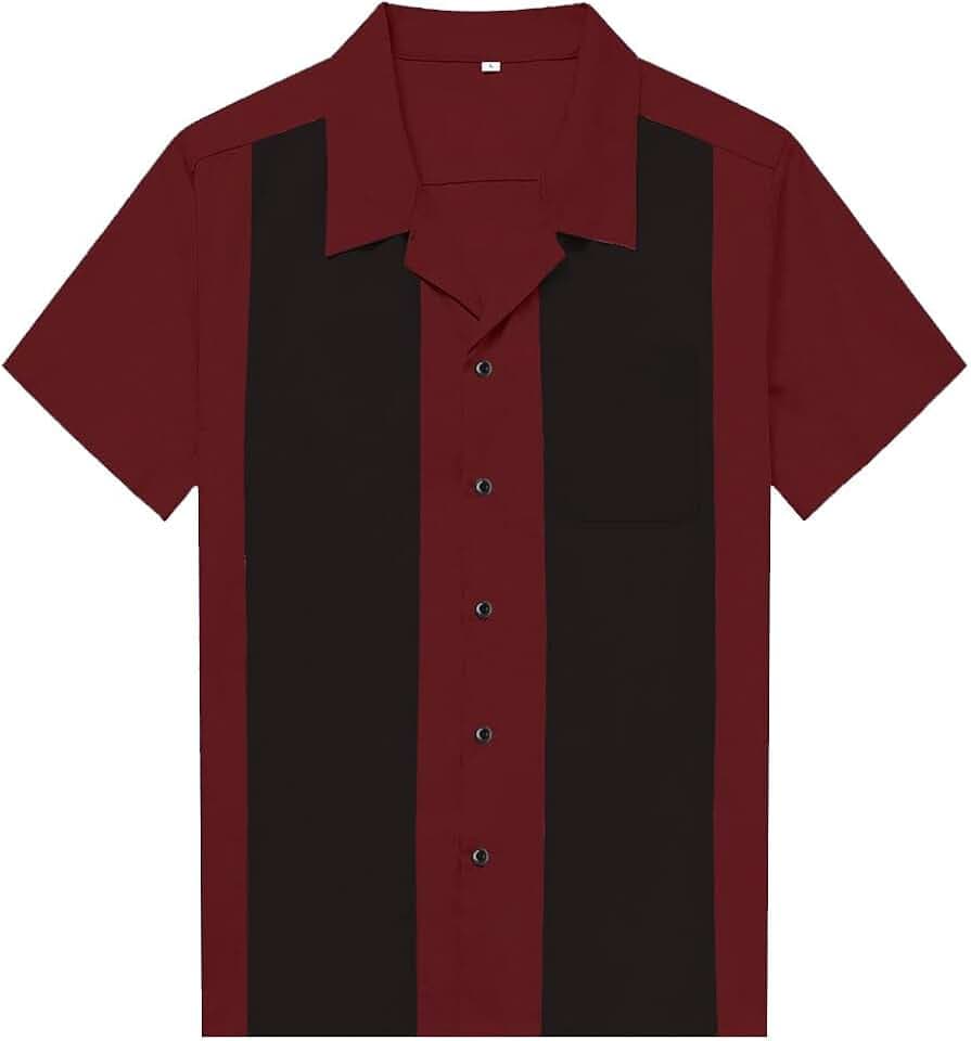 Anchor MSJ Men's Shirt Cotton Splicing Hip Pop Bowling Casual Retro Punk 50s Retro Camp Rockabilly Style