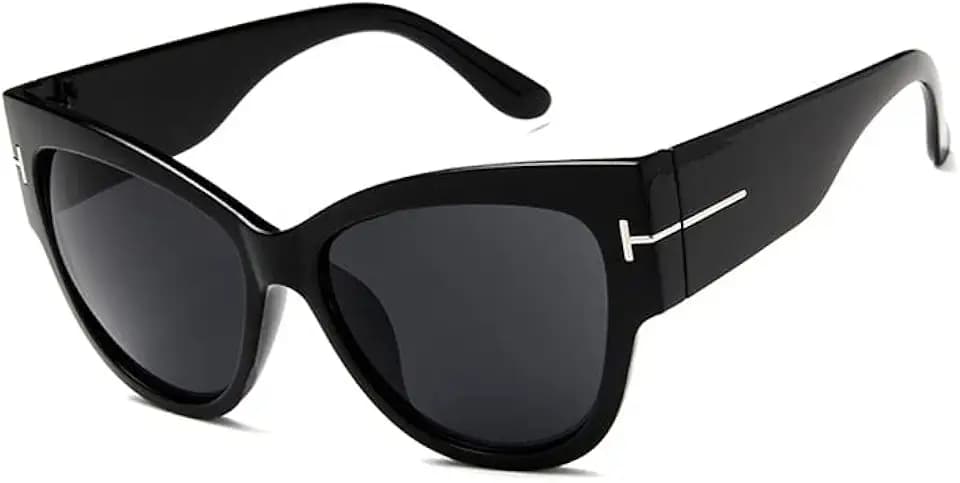 Schwarze Katzenaugen-Sonnenbrille, übergroß, für Damen, Retro-Katzenauge, reflektierend, Schwarz