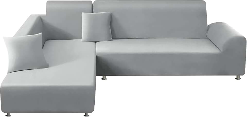 ShowyLive Sofa Überzug Couch Überzug 2er Set für Ecksofa L-Form Sofabezug 3 Sitzer+3 Sitzer, mit 2 Stück Kissenbezug, Hellgrau