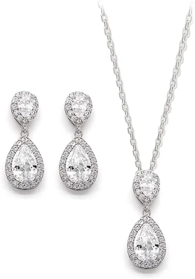 UDORA Teardrop Cubic Zirconia Drop Earrings Necklace Bridal Jewelry Sets Wedding Prom Gifts For Bridesmaid