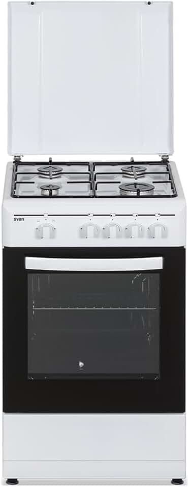 Svan Butangasherd mit Gasherd, 55 l, weiß, SKG4500 TM, 4 Kochzonen, Backofen mit Grill, Umwandlungsset Erdgas, weiße Emaille