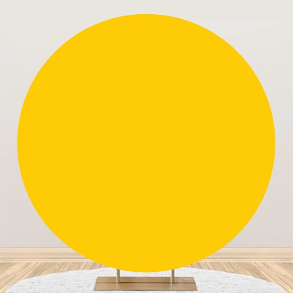 Laeacco Solid Yellow Round Backdrop Cover 7.5x7.5ft Polyester Pure Yellow Round Photo Background Circle Backdrop Newborn Baby Shower Birthday Party Decor Adults Abstract Portrait Photo Shoot Prop