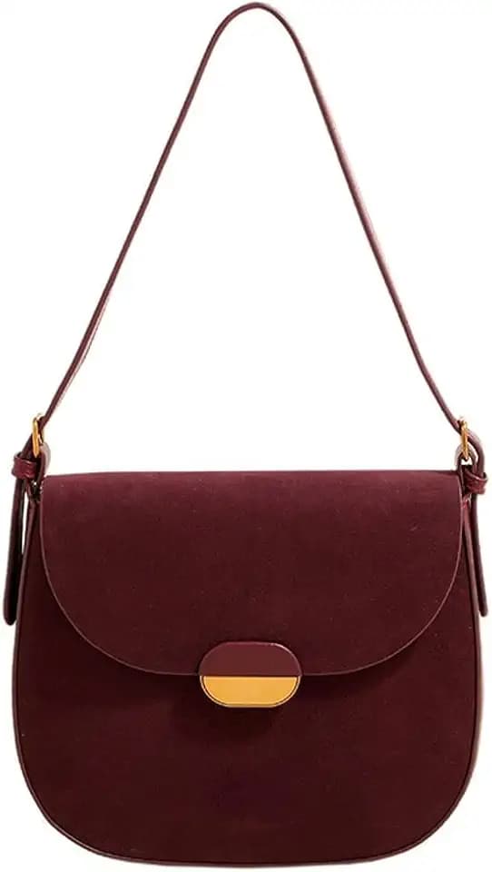Burgundy Suede Shoulder Bags For Women Brown Suede Small Trendy Wine Crossbody Bag Saddle Suede Satchel Bag