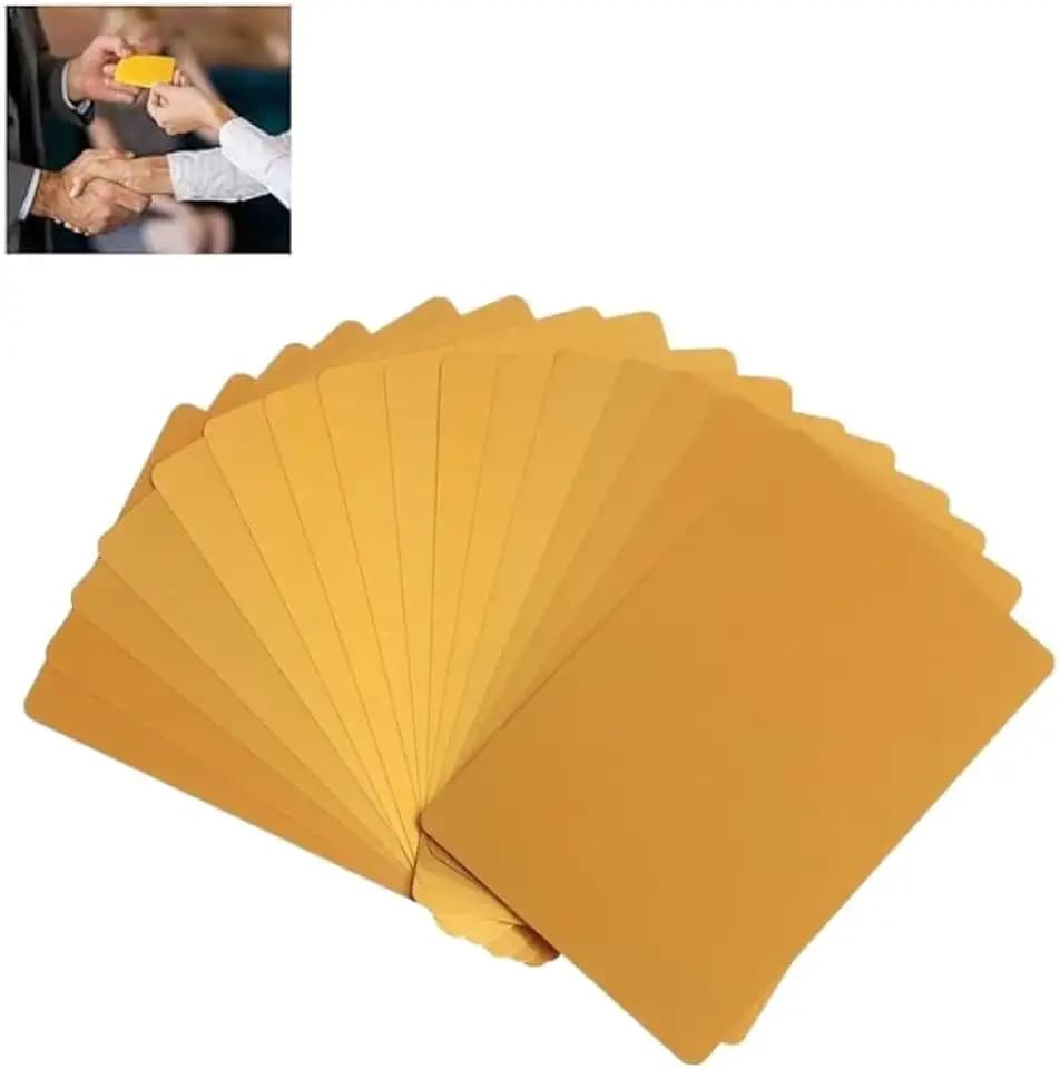Fyearfly Gold Metall Visitenkarte, 50 Stück Blank Aluminium Namenskarte, Gravierte Leere Visitenkarten, Rohlinge 0.21 mm Dick Metall Visitenkarten für Büro und DIY Geschenkkarte