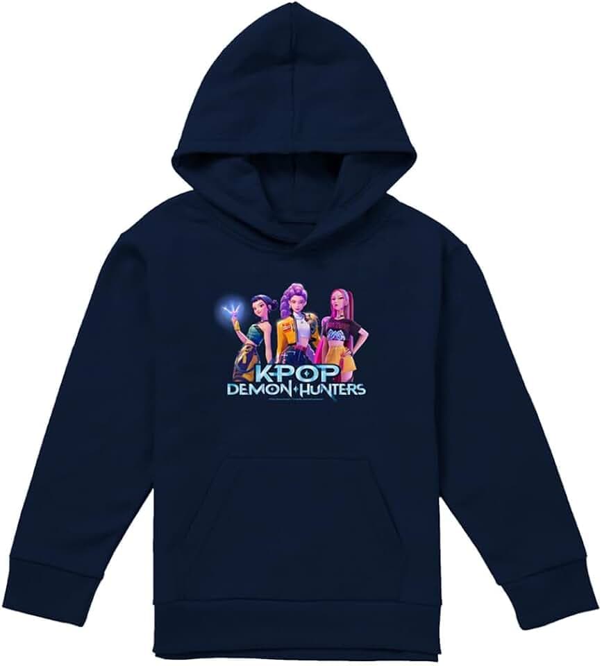 Kpop Demon Hunters Huntrix Kpop Group Youth Kids Boy/Girls Pull-Over Hoodie T Shirt, Navy, 9-11