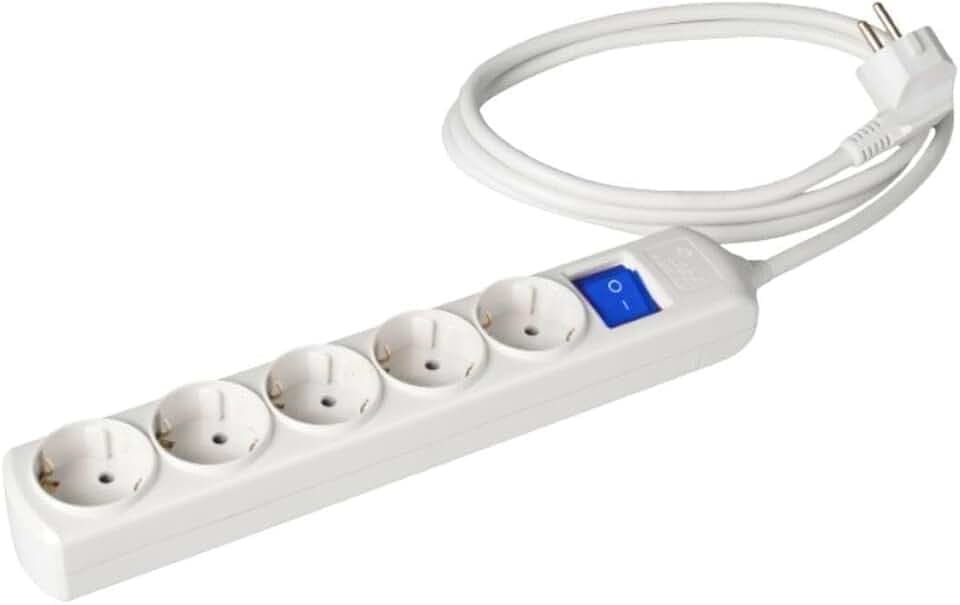 Mehrfachsteckdose 5T mit 3 m Kabel und Schalter, Serie 8000, hergestellt aus strapazierfähigem Material, entwickelt zum Anschluss mehrerer elektrischer Geräte