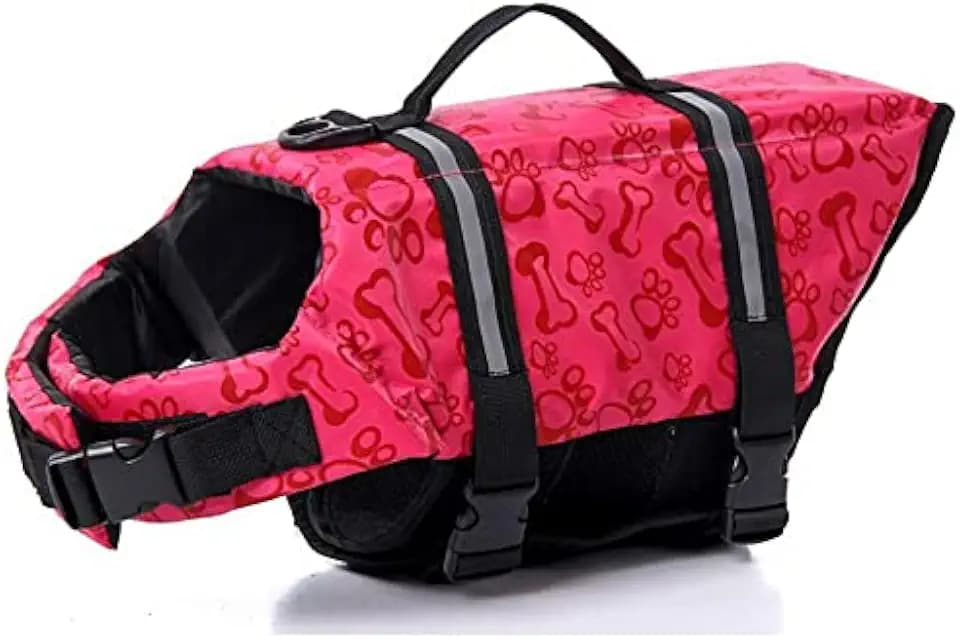 Hund Schwimmweste Schwimmen Sicherheitsmantel Schwimmschwimmweste Lebensretter mit Griff für kleinen Hund Welpen großen Hund (Rot Knochen, M)