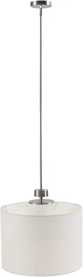 INK+IVY Pacific Modern Pendant Light Fixtures for Kitchen Island, White Hanging Ceiling Lamp with White Drum Fabric Shade, Glass Diffuser, Island, Dining, Foyer, Bath, Bedroom, Plated Silver