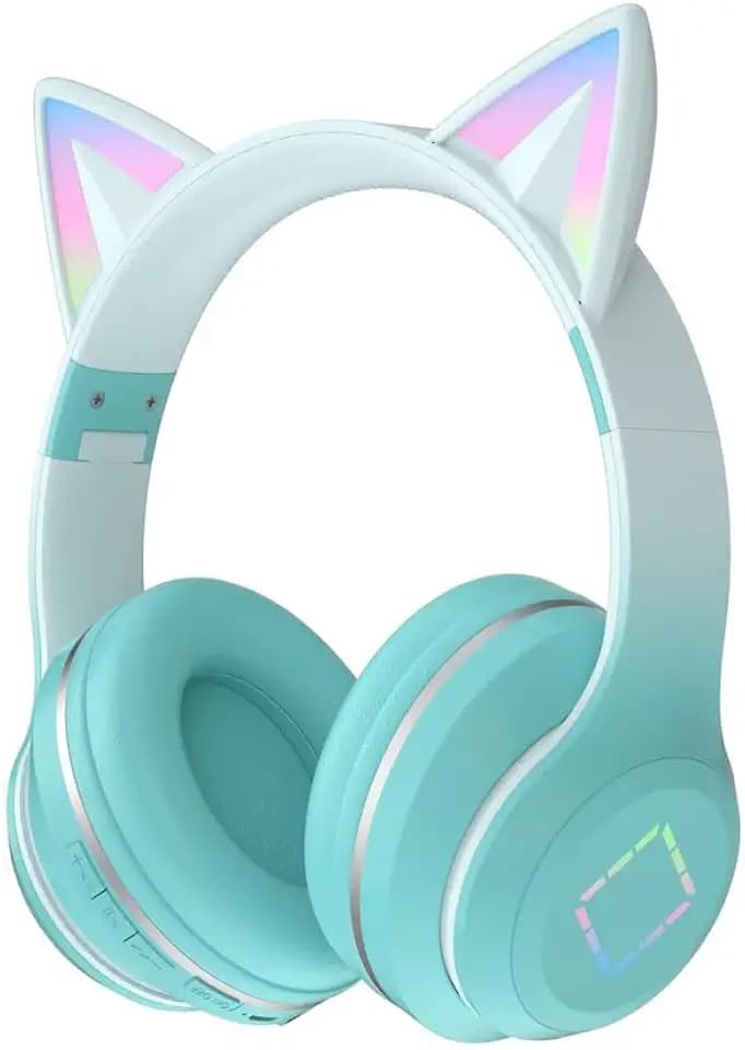Kinder Bluetooth kopfhörer, Katzenohr Bluetooth Kopfhörer mit LED Licht, SD Kartenschlitz, 3,5 mm Klinkenstecker, kabellos/verkabelt, faltbar, für Jungen, Mädchen und Erwachsene Rose