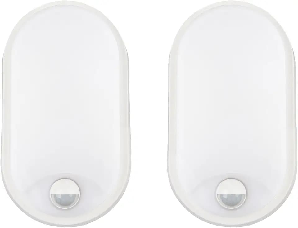 18W Oval LED Außenwandleuchte mit PIR-Bewegungsmelder 4000K IP65 wasserdicht für Garten, Terrasse, Garage, Flur, Keller, Wintergarten in Weiß - LED Wandlampe mit Bewegungssensor - 2 Stück