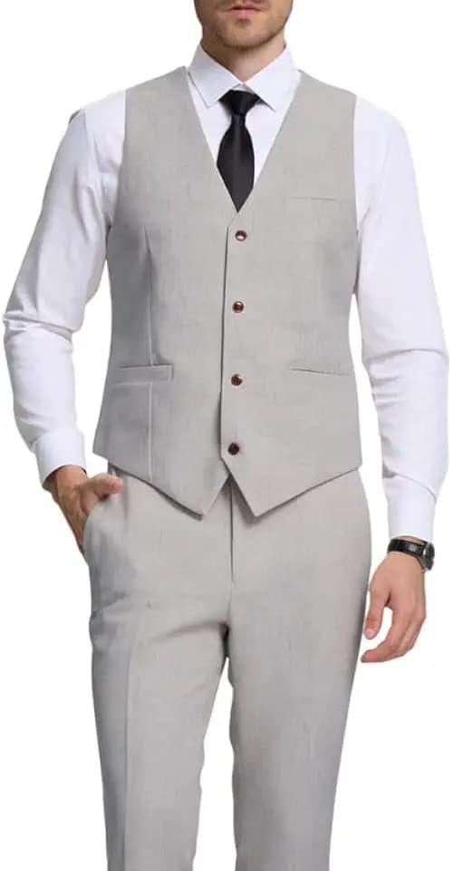 Furuyal Mens Linen Suit 2 Piece Formal Vest and Pants Set for Wedding Prom