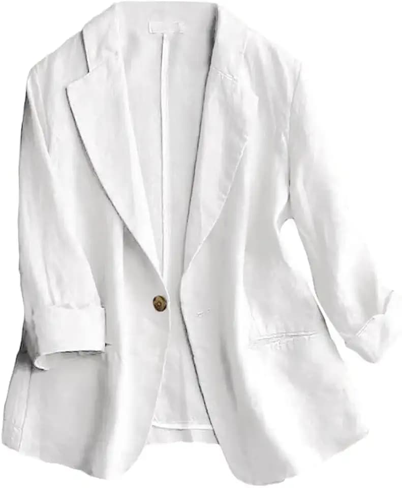 IDEALSANXUN Linen Blazer Women 3/4 Sleeve Lightweight Spring Summer Blazer Jackets