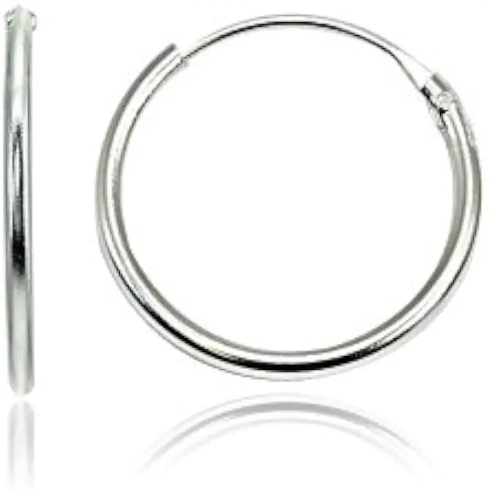 Sterling Silver Small Medium Large Endless Round Thin Lightweight Continuous Endless Hoop Earrings for Women Men
