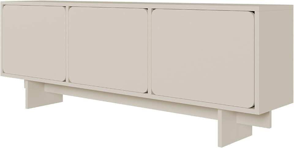 Selsey TV Schrank Lowboard Board Sideboard Fernsehtisch Fernsehschrank 3 Türen Fächer Push to Open 150 cm Graubeige Wuwu