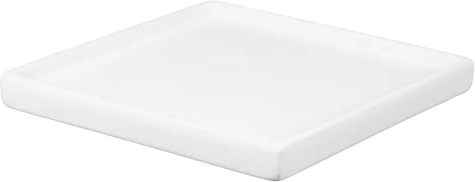 6.3 Inch Ceramic Plant Saucers, Square Flower Planter Water Trays Ceramic Plant Saucer Pot Tray -Fitting for (Outdoor/Indoors/Garden/Planting/Water/Flower/Coffee) White