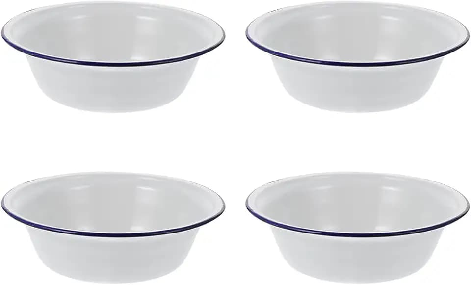 4 Stück Emaille SchüSsel Weiß - Tiefe Suppenschalen FüR Salate, Snacks Und Ramen - SpüLmaschinengeeignet Und Langlebig FüR Zuhause Und Partys 20 x 6CM