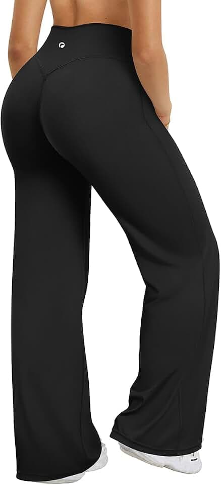 OQQ Damen Leggings Schlaghose Hohe Taille Elastische Flared Freizeit Yoga Leggings für Damen