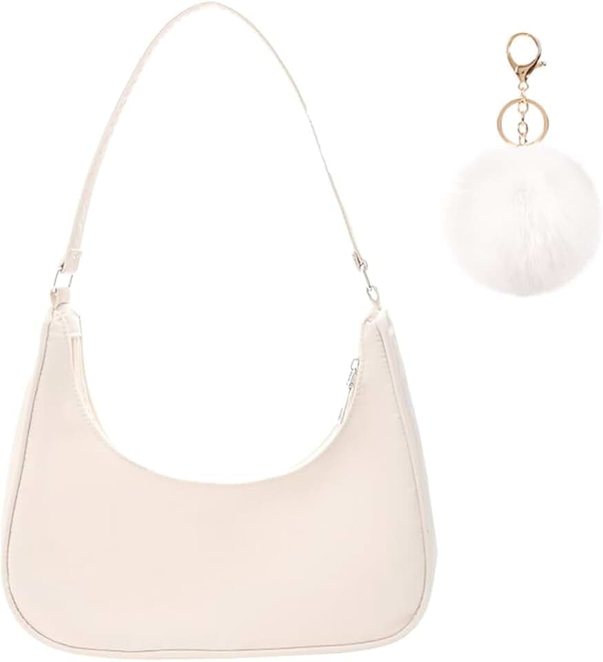 Umhängetasche Damen Handtasche, Handtasche Damen Klein, 90s Women's Shoulder Bag, Handtasche Vintage Nylon, Y2K Fashion Handtaschen für Frauen Dating, Reisen, Einkaufe (Beige)