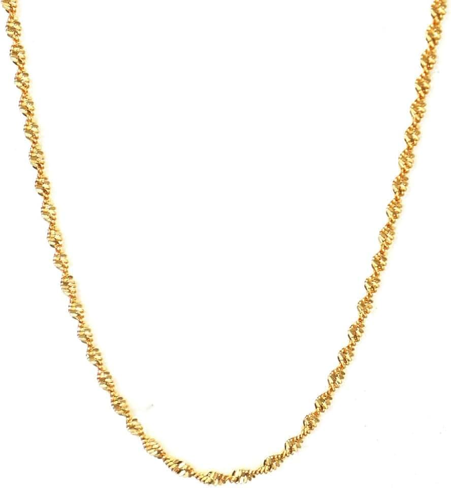 24k Gold Diamond Cut Rope Chain Necklace 2mm 17.7"