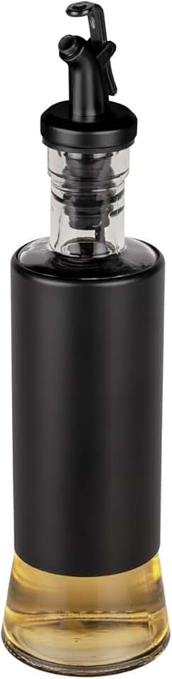 WENKO Öl & Essig Spender Boga, 300 ml, Ausgießer mit 1-Klick Verschluss für feine Dosierung, Glasflasche mit Verkleidung aus rostfreiem Edelstahl & Ku, 55019100, 6 x 25 x 6 cm