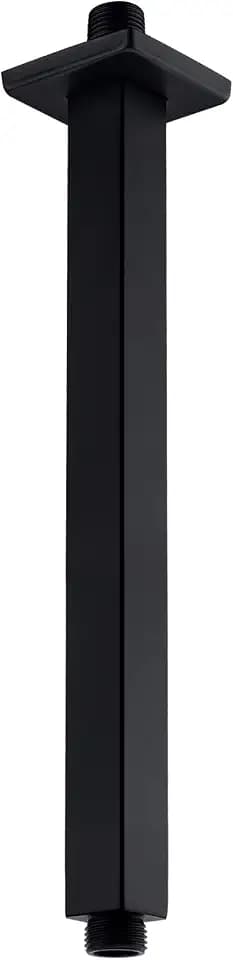 12 Inch Square Ceiling Mounted Shower Arm and Flange, Matte Black