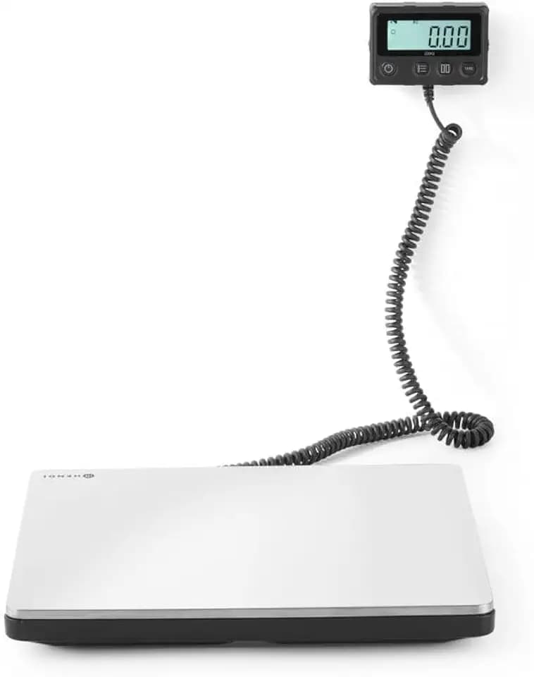 HENDI Digitale Küchenwaage, Großküchenwaage, für maximal 200kg, Präzision auf bis zu 50gr, Anzeige in kg or lb, Energiesparendes LCD-Display, Inklusive 2x AAA Batterien, 298x248x(H)37mm, Edelstahl
