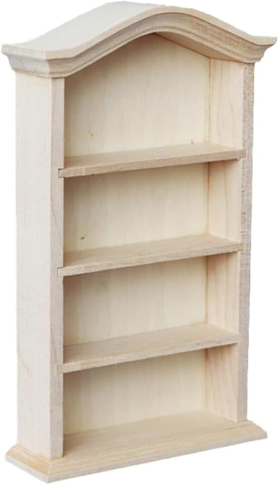 Garneck Dollhouse Wooden Bookshelf 1:12 Scale Miniature Dollhouse Furniture Arc Top Bookcase Storage Rack DIY Mini Modeling Toy