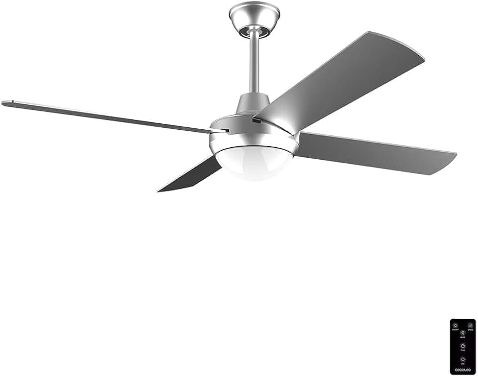 Cecotec Deckenventilator EnergySilence Aero 570 60 W (52", Stahl) | LED-Licht, 3 Lichtfarben, Fernbedienung, Timer bis 8 Std., 3 Stufen, 60 W Kupfermotor, 4 Rotorblätter