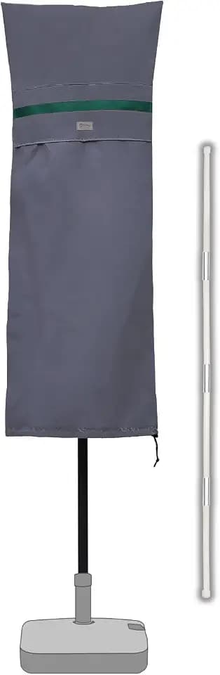 Sekey DoppelSonnenschirm Schutzhülle mit Stab, Abdeckhauben für Gartenschirm mit Belüftungsöffnungen, Abdeckung für Oval-Schirm,Marktschirm / Balkonschirm, 100% Polyester, Dunkelgrau