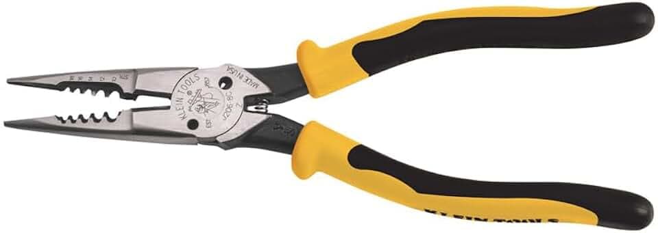 Klein Tools J206-8C Long Nose All-Purpose Spring Loaded Pliers, Made in USA, Forged Steel with Dual Material Journeyman Handles