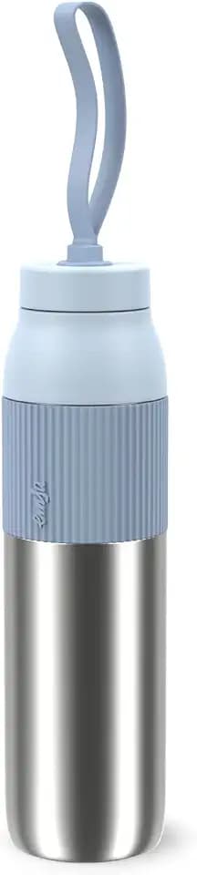 Isolier-Trinkflasche, EMSA beYou Twist Bottle mit integriertem Sieb und Trageband, 100% dicht, spülmaschinengeeignet, 0,7 L, für Reisen, unterwegs, Büro, für Kohlensäure geeignet, Blau, N2193400