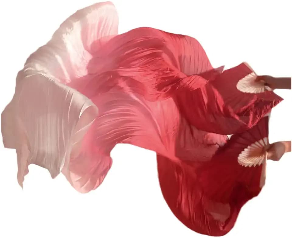 SNOWAQUA Belly Dance Silk Veil Fans, 1 Pair Natural Silk Bamboo Long Fans Veils, Handmade Belly Dance Dancing Silk Fans, Dance Performance (180 * 90cm, A)