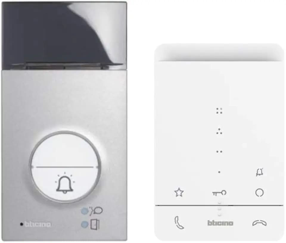 BTICINO, Flex ONE Audio-Set mit Türstation LINEA3000 & CLASSE100 A16E, freies Gegensprechen, Sensortasten zum Türöffnen & Treppenhauslicht, konfigurierbare Zusatztasten, Ein-/ Zweifamilienhaus, 364232