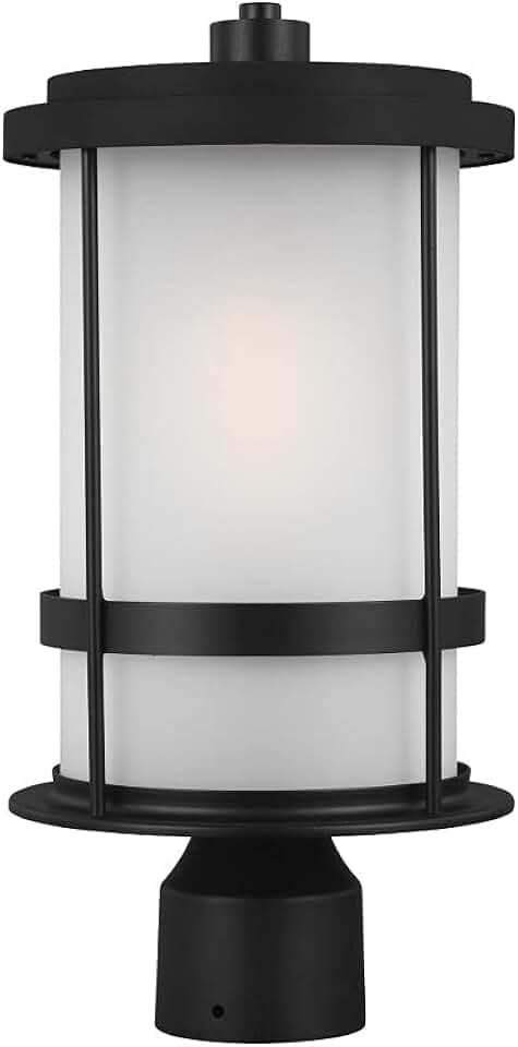 Generation Lighting 1-Light Wilburn Outdoor Post Lantern Black 8290901-12, Outdoor Lantern Lamp for Patio Decor or Garden Decor, Light Fixture for Outdoor Decor Uses Standard A19 or LED Light Bulb